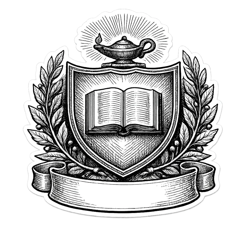 Bot U crest: a shield bearing an open book beneath the lamp of learning